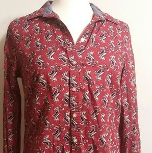 Talbots S 100% cotton button front paisley print top shirt Blouse